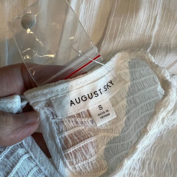 August Sky Womens Smocked Ruffle Sleeve Tiered Midi Summer Dress SMALL White - Picture 7 of 10